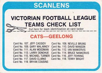 1979 Scanlens VFL - Team Checklists #NNO Checklist: 107-119 Front